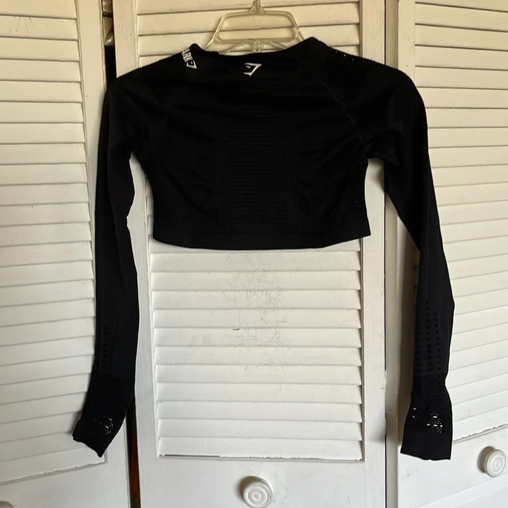 Gymshark Flawless Knit Long Sleeve Crop Top Black Sz S - Picture 7 of 11